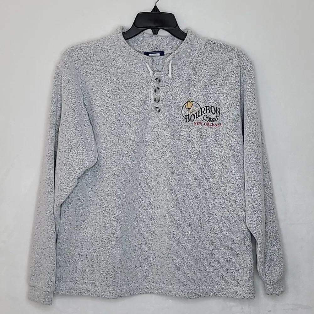Vintage New Orleans Bourbon Street Henley Knit Sweater Size Large‎